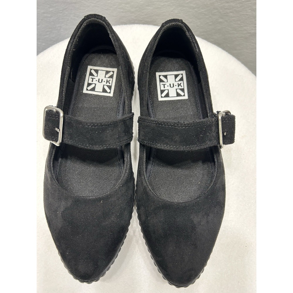 T.U.K. Pointed Mary Jane Black Velvet Women's Size 8 US/39 EU Excellent